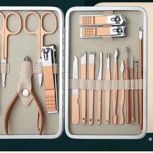 Rose Golden Stainless Steel Nail Clipper Set Grooming Set Tool Case Manicure Art